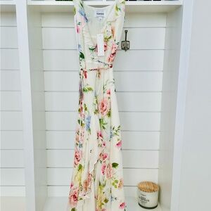 Yumi Kim Meadow Maxi, Ivory and Pink Floral High Low Dress